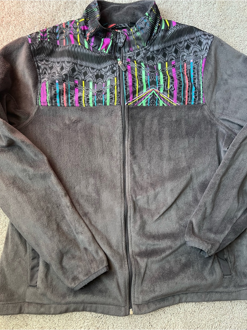 Vintage Fila Sport Fleece Jacket XL Gray Neon Geometric 90s Y2K Full Zip
